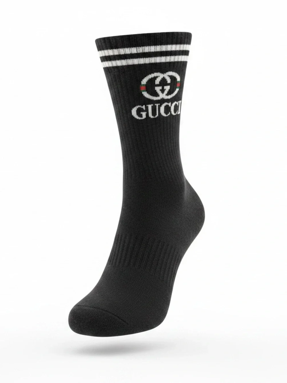 TWO pairs G G luxury crew-length socks medium black and dark grey unisex NEW